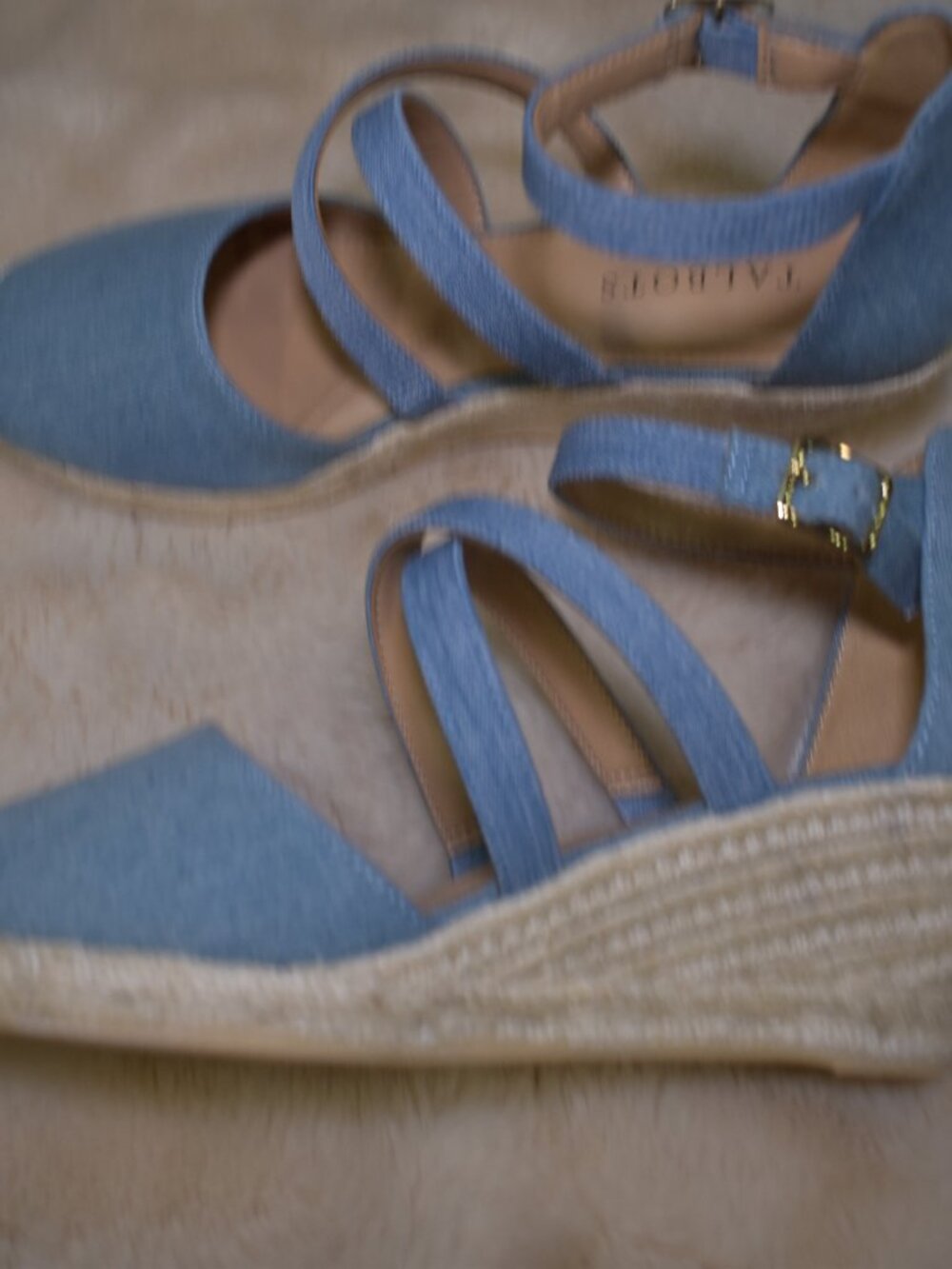 Talbots Lyndsay Denim Espadrille Wedges Size 8 Blue Strappy Summer Sandals - Picture 5 of 14